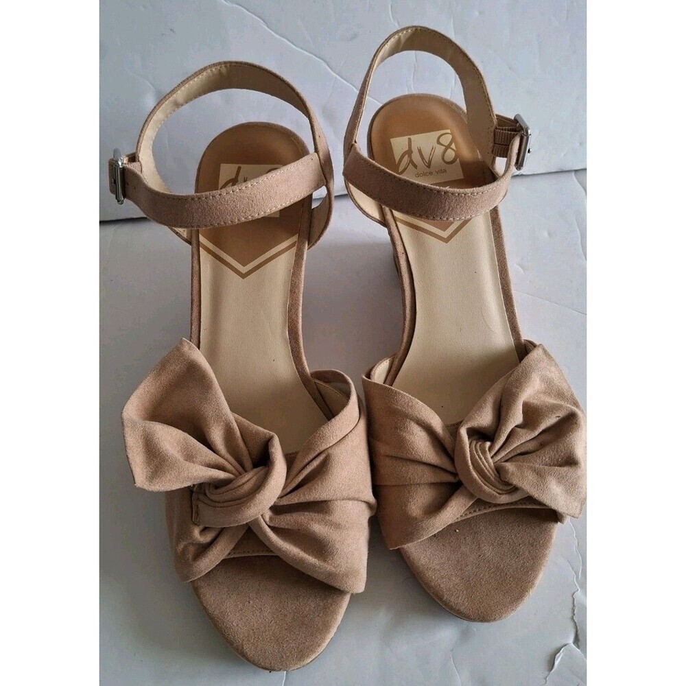 DV8 by Dolce Vita Faux Suede Espadrille Wedge Sandals Size 10 Taupe Tan Buckle